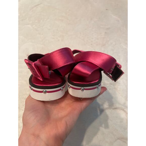 CHARLES DAVID Shimmy Satin Sandals 5.5 Ankle Strap Studs Berry Pink Fuchsia $169 - Picture 5 of 8